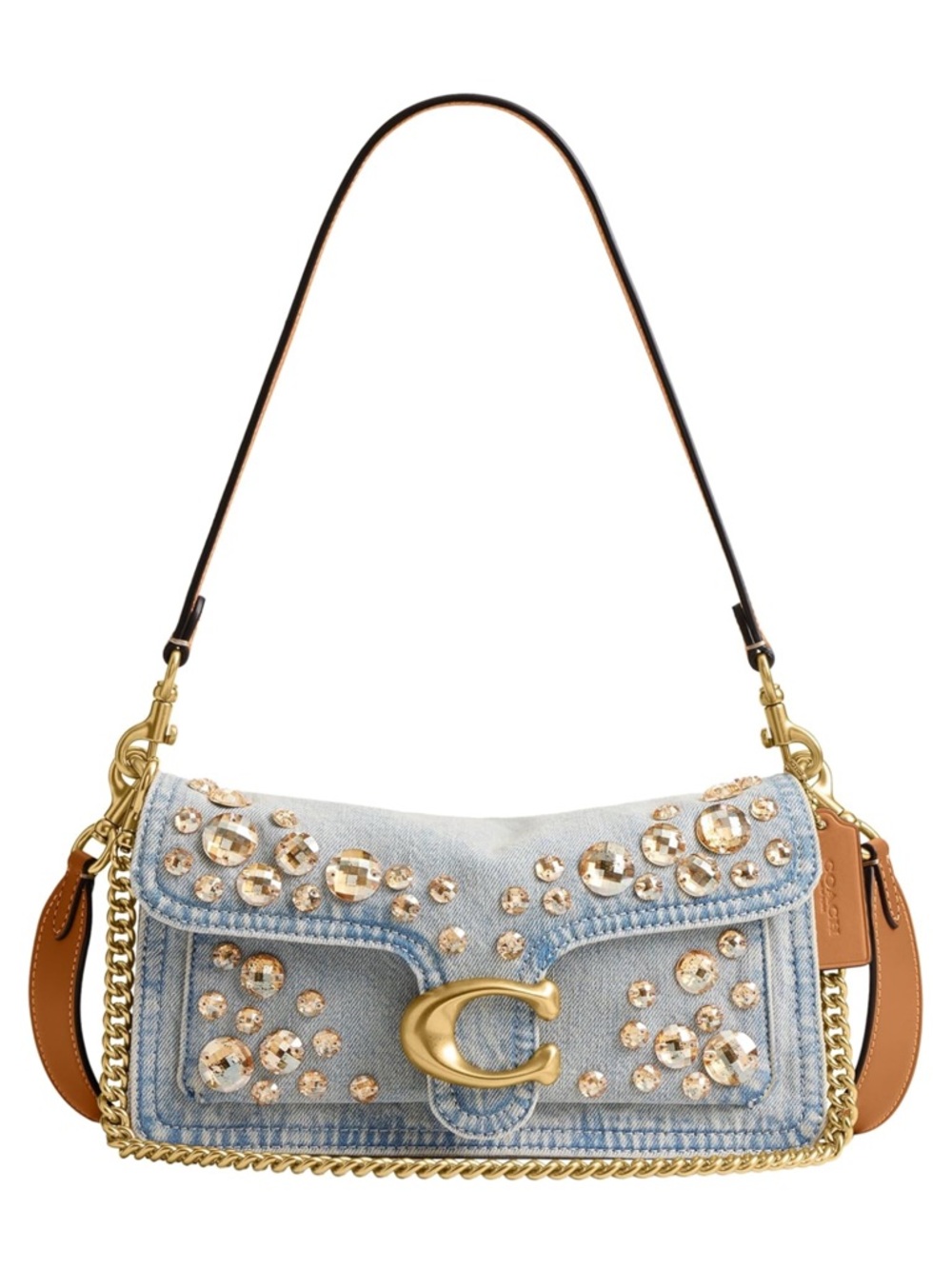 Coach Tabby 26 Denim Shoulder Bag Crystal Embellished Blue Gold Crossbody NWT - Picture 2 of 12